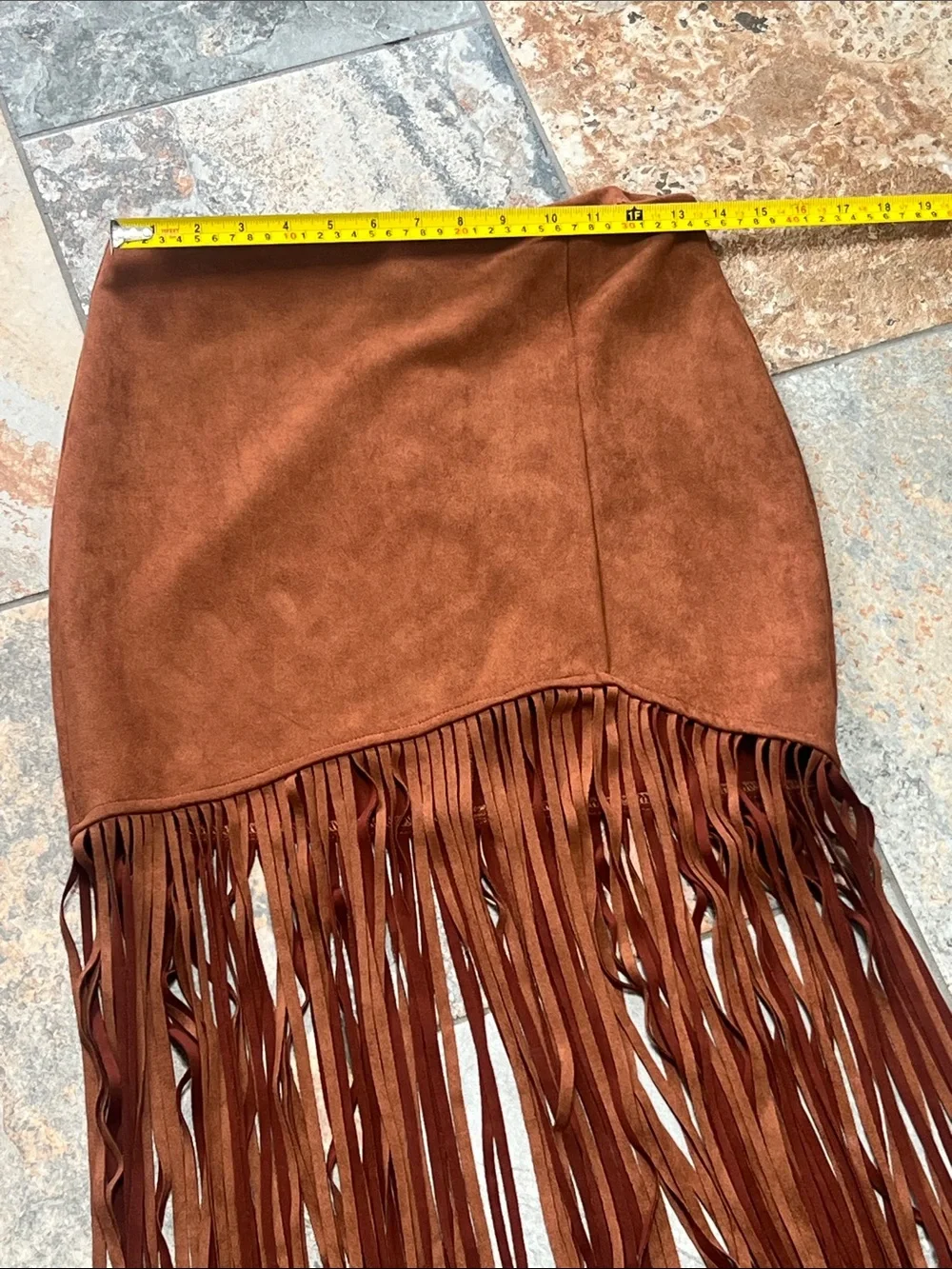 Fringe Suede-Look Mini Skirt in Rust